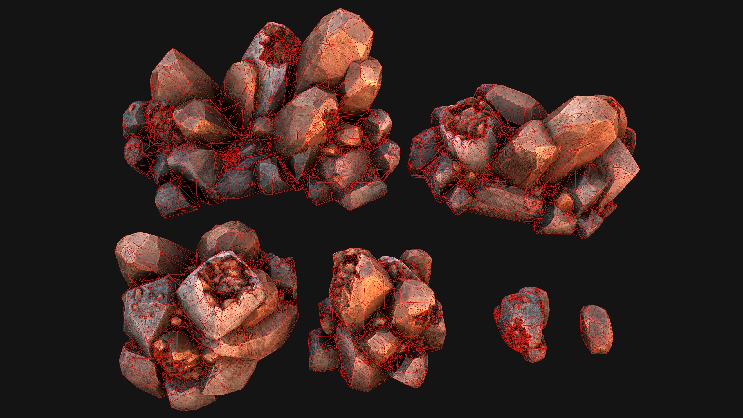 Copper Ore Metal Deposits for Mine Low-poly 3D model_6