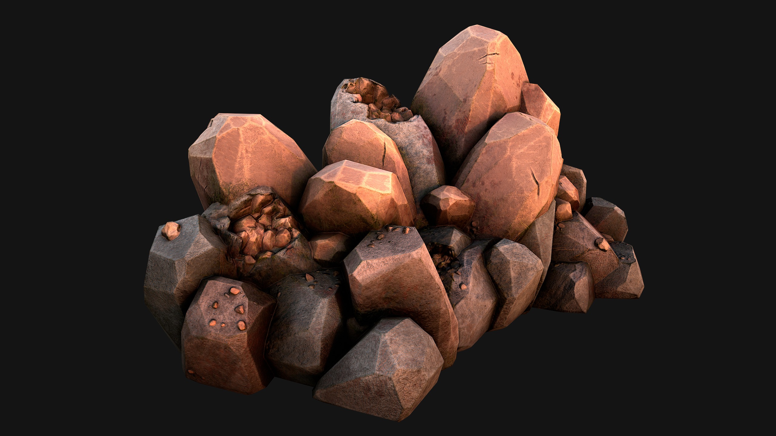 Copper Ore Metal Deposits for Mine Low-poly 3D model_19