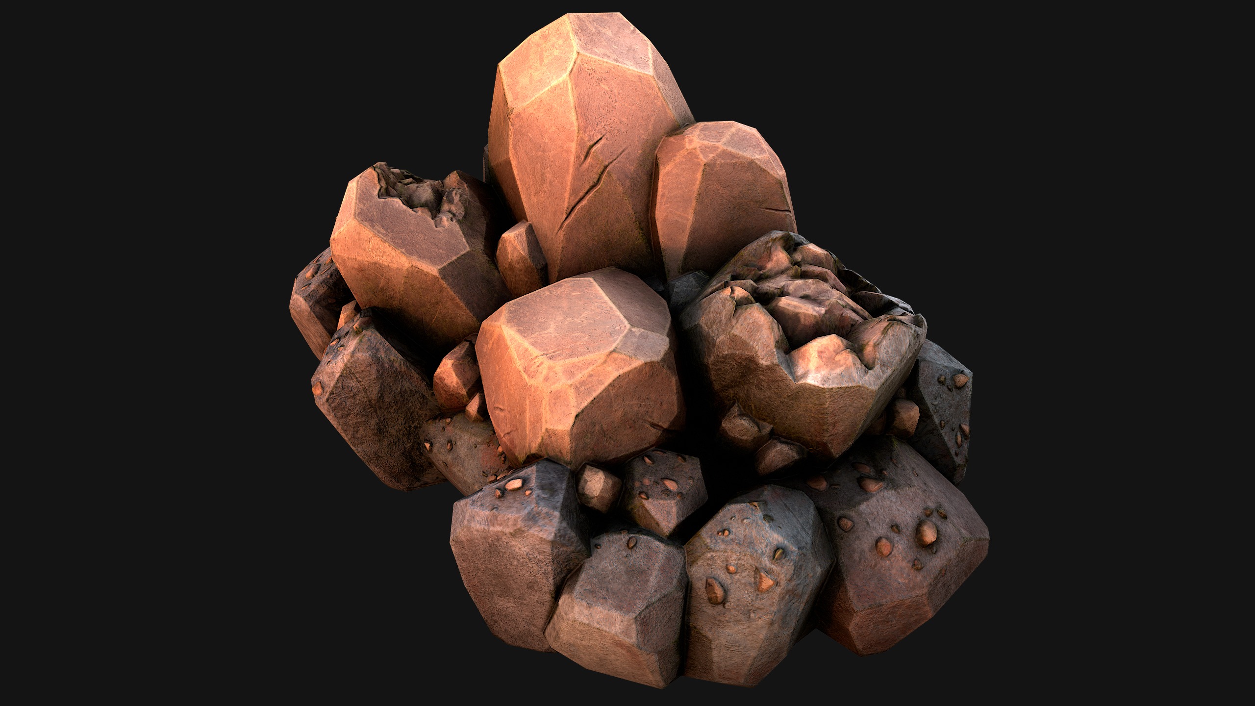Copper Ore Metal Deposits for Mine Low-poly 3D model_26
