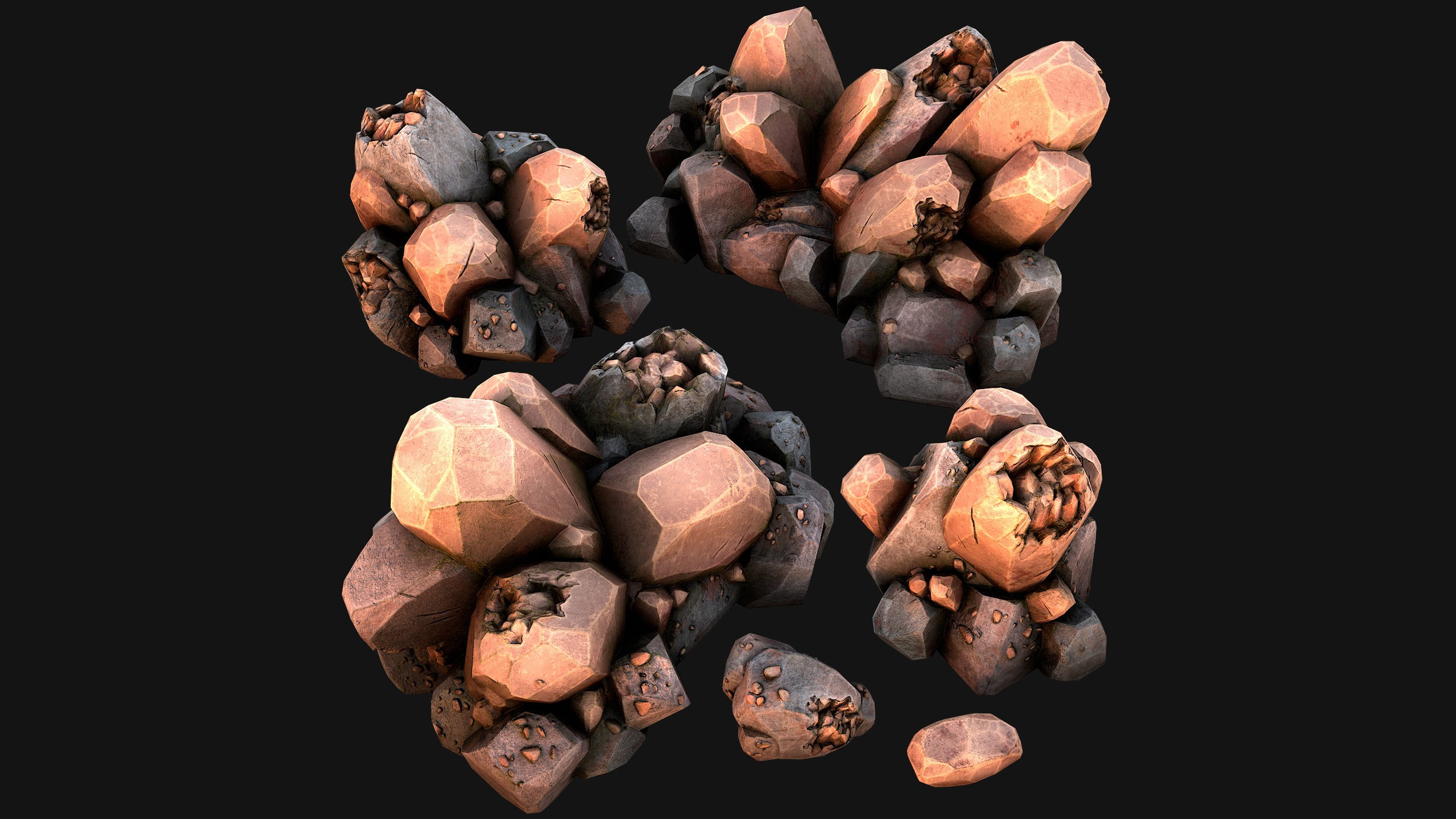 Copper Ore Metal Deposits for Mine Low-poly 3D model_3