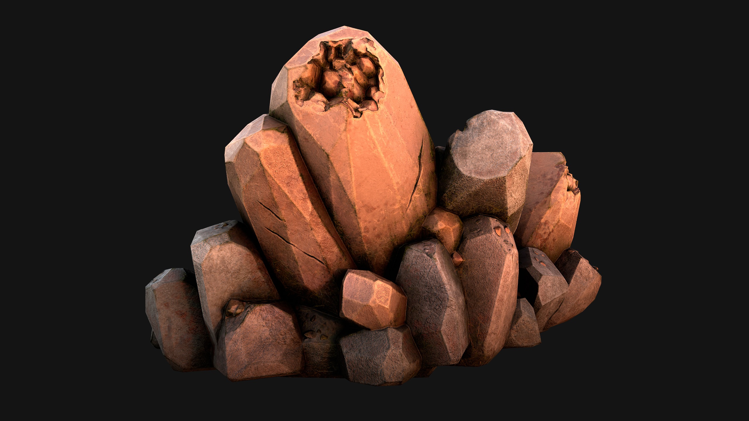 Copper Ore Metal Deposits for Mine Low-poly 3D model_22