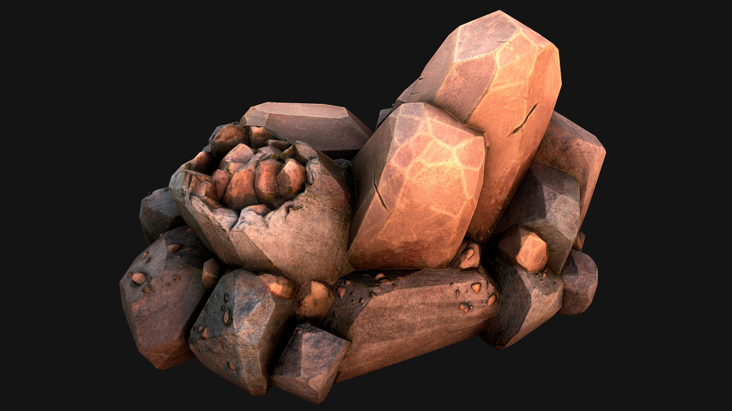 Copper Ore Metal Deposits for Mine Low-poly 3D model_28