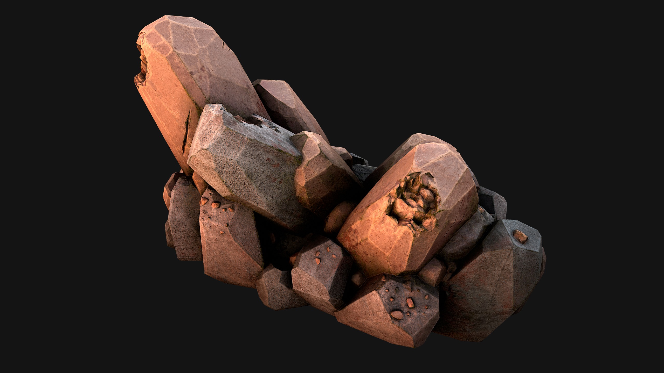 Copper Ore Metal Deposits for Mine Low-poly 3D model_20