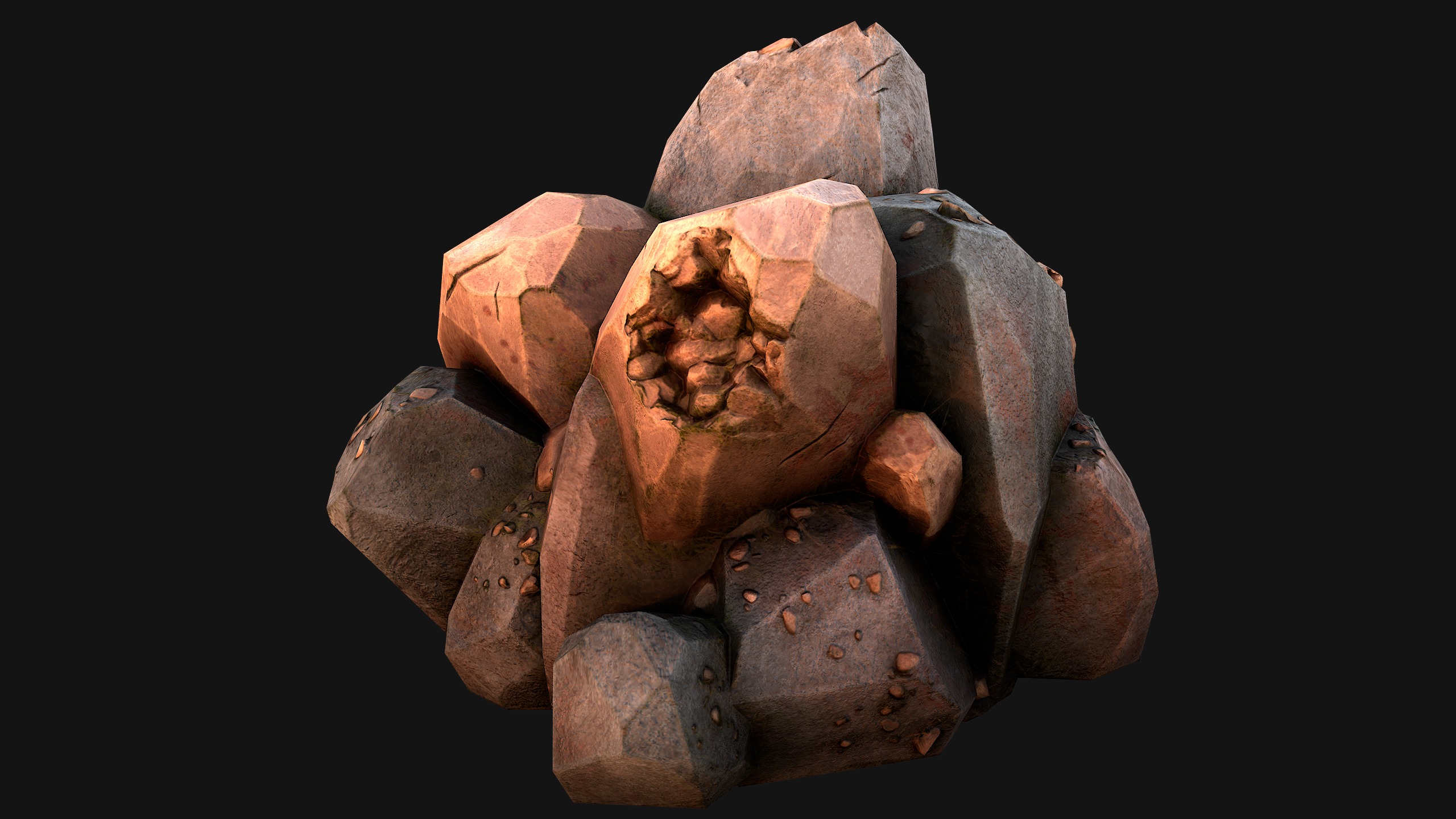 Copper Ore Metal Deposits for Mine Low-poly 3D model_34