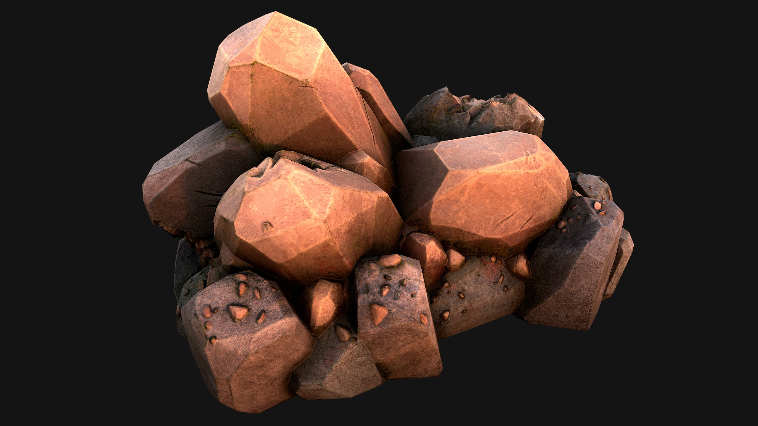 Copper Ore Metal Deposits for Mine Low-poly 3D model_31