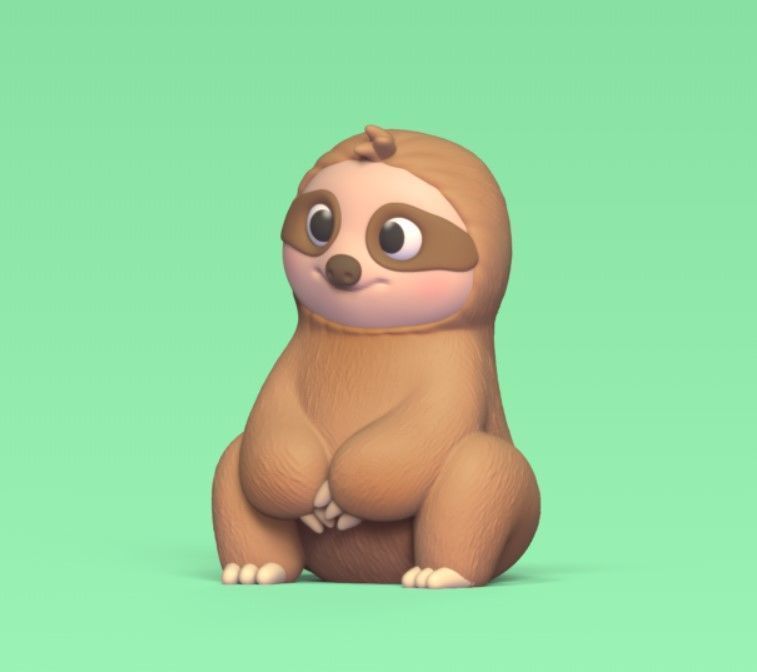 Cartoon Sitting Sloth 3D print model_2