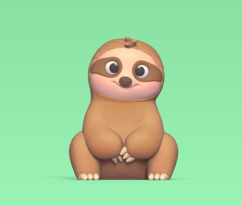 Cartoon Sitting Sloth 3D print model_1