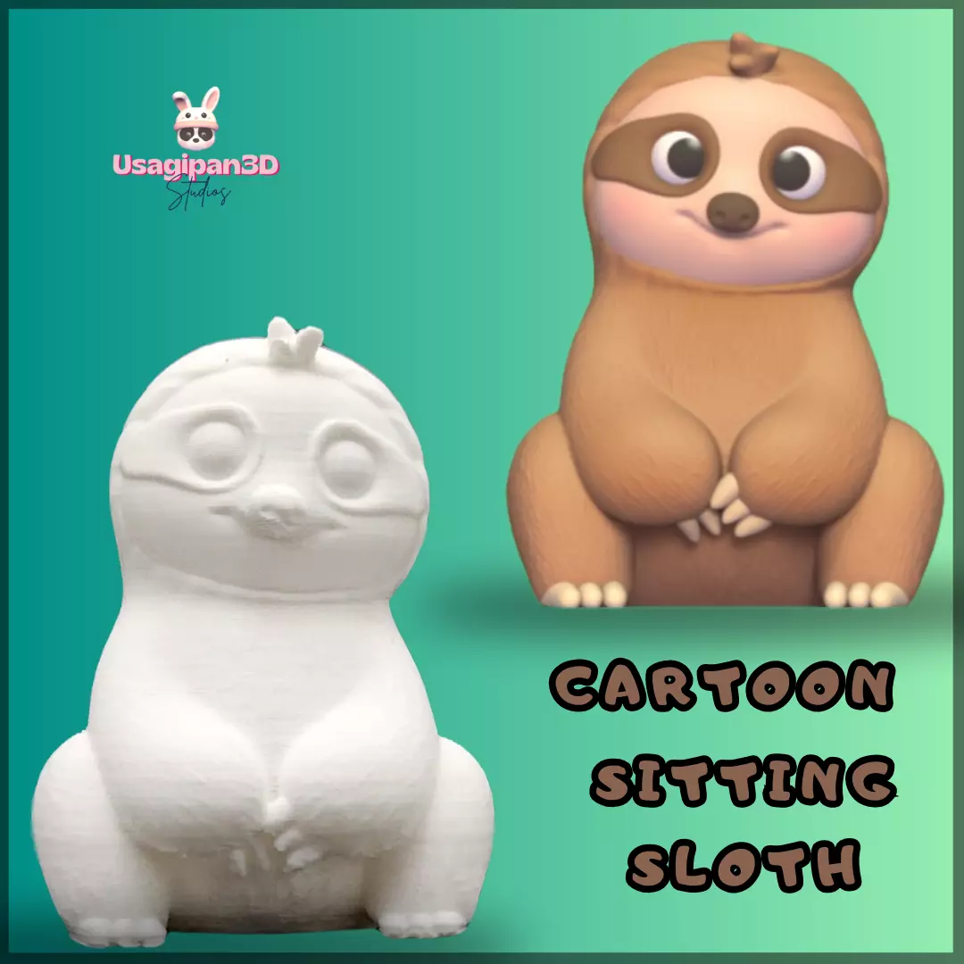 Cartoon Sitting Sloth 3D print model_0