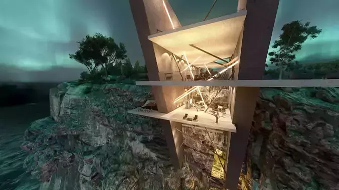 Revit Modern Mountain Cliff house on beach Lumion Revit 3D model