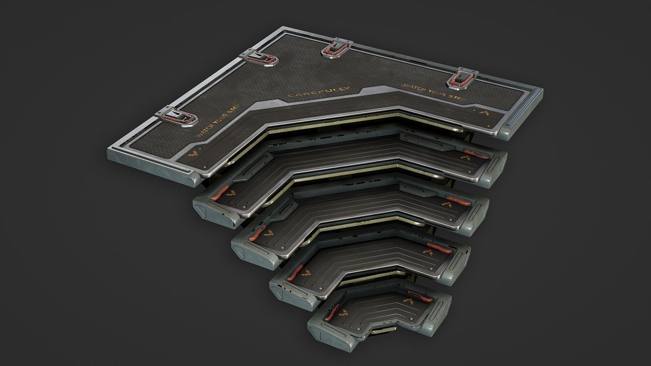 Sci-Fi Stairs modular pack Low-poly 3D model_15