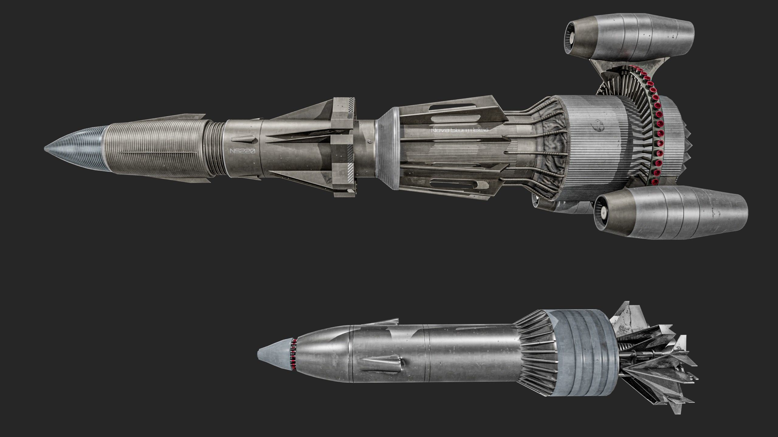 Sci-fi Missile 2 Pack Low-poly 3D model_8