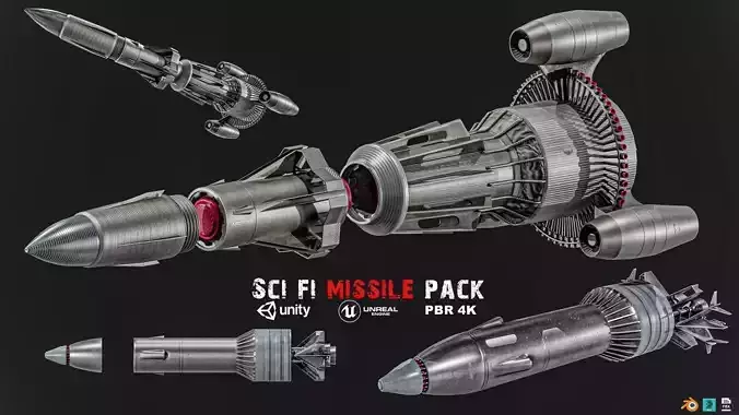 Sci-fi Missile 2 Pack Low-poly 3D model