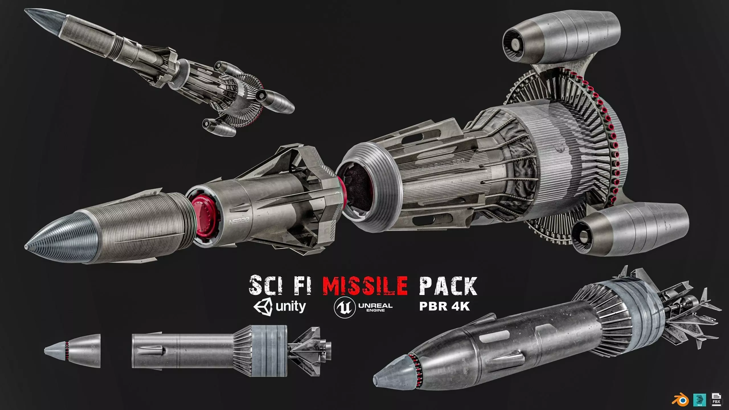 Sci-fi Missile 2 Pack Low-poly 3D model_0