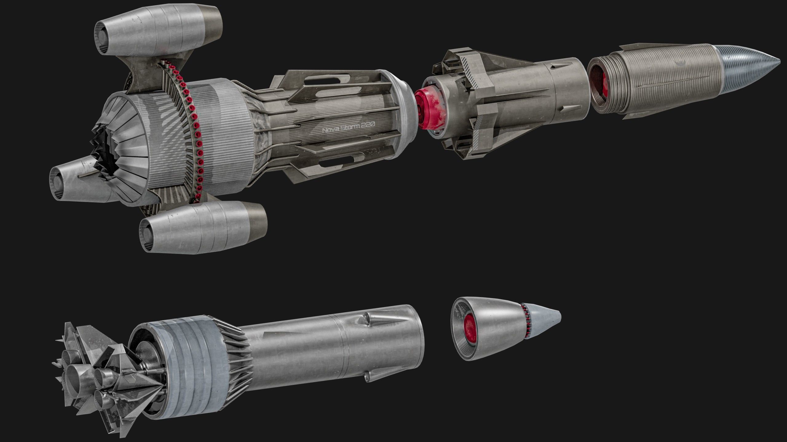 Sci-fi Missile 2 Pack Low-poly 3D model_6