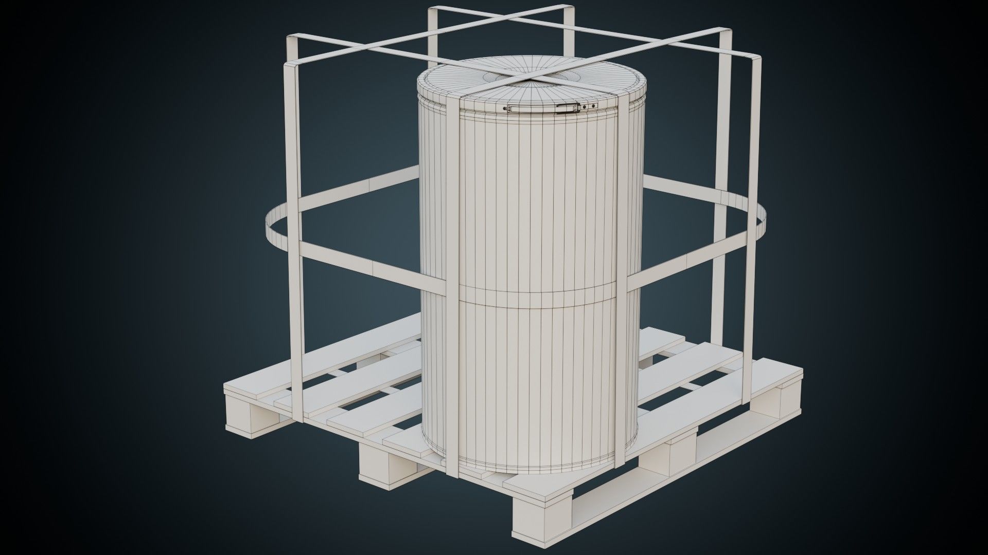 Cardboard Barrel And Pallet 1B Low-poly 3D model_8