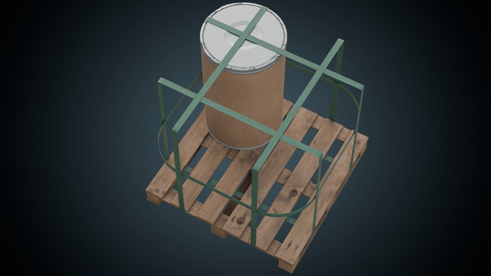 Cardboard Barrel And Pallet 1B Low-poly 3D model_5