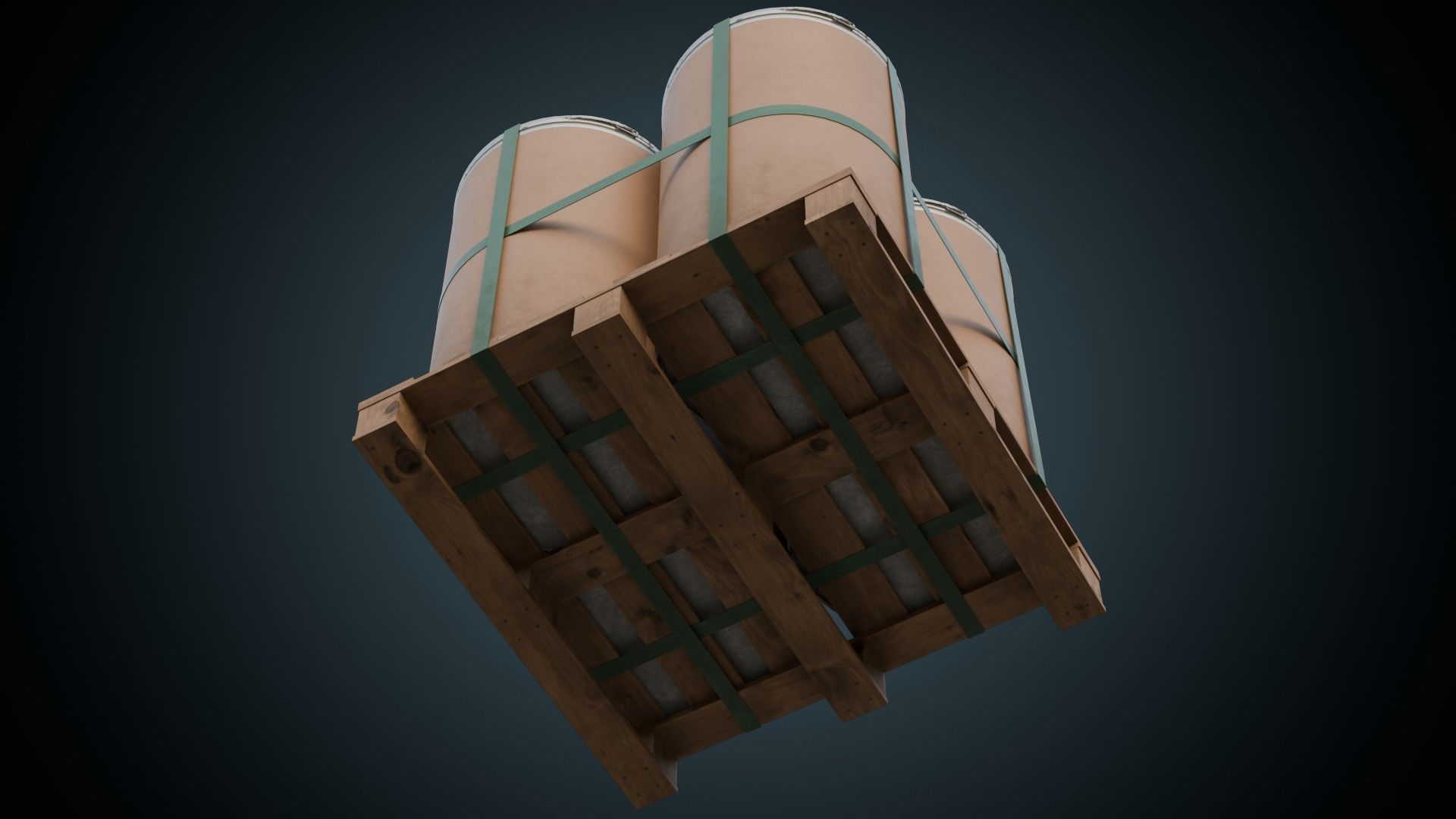 Cardboard Barrel And Pallet 1B Low-poly 3D model_2