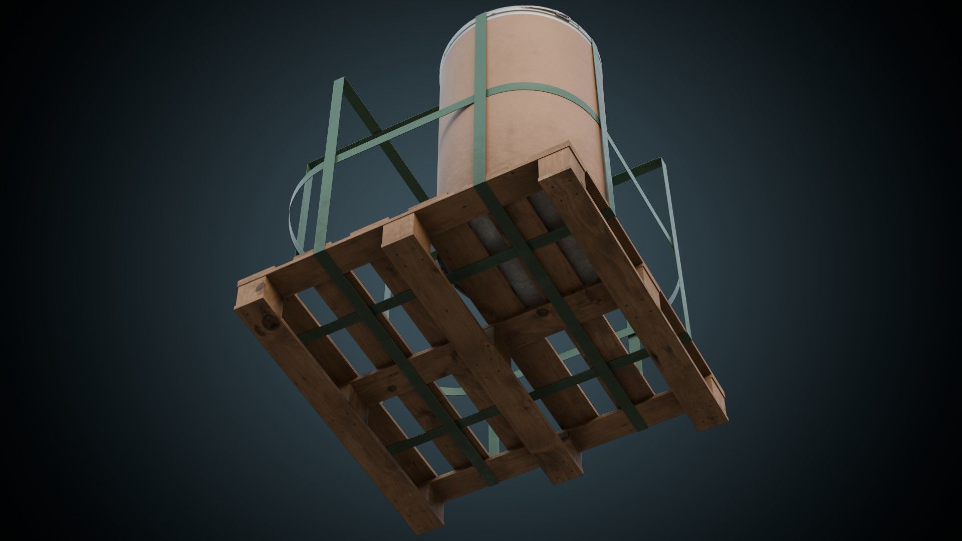 Cardboard Barrel And Pallet 1B Low-poly 3D model_7