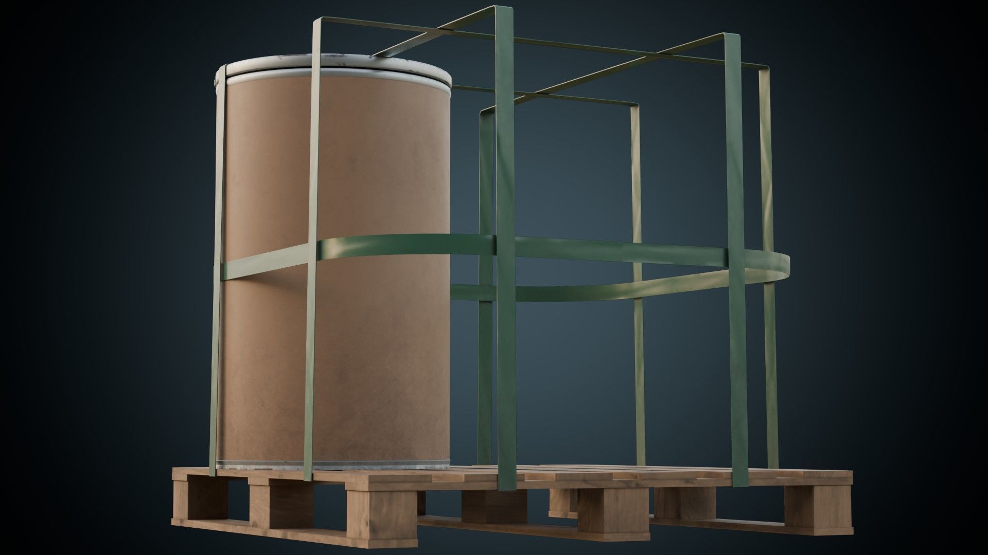 Cardboard Barrel And Pallet 1B Low-poly 3D model_6