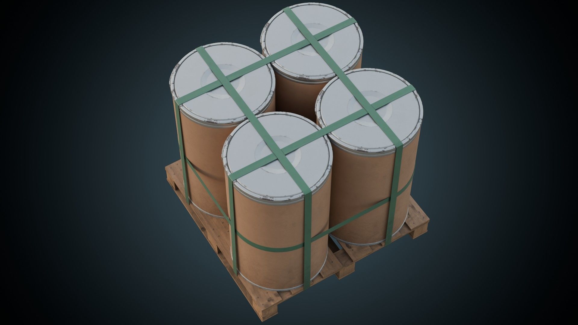 Cardboard Barrel And Pallet 1B Low-poly 3D model_1