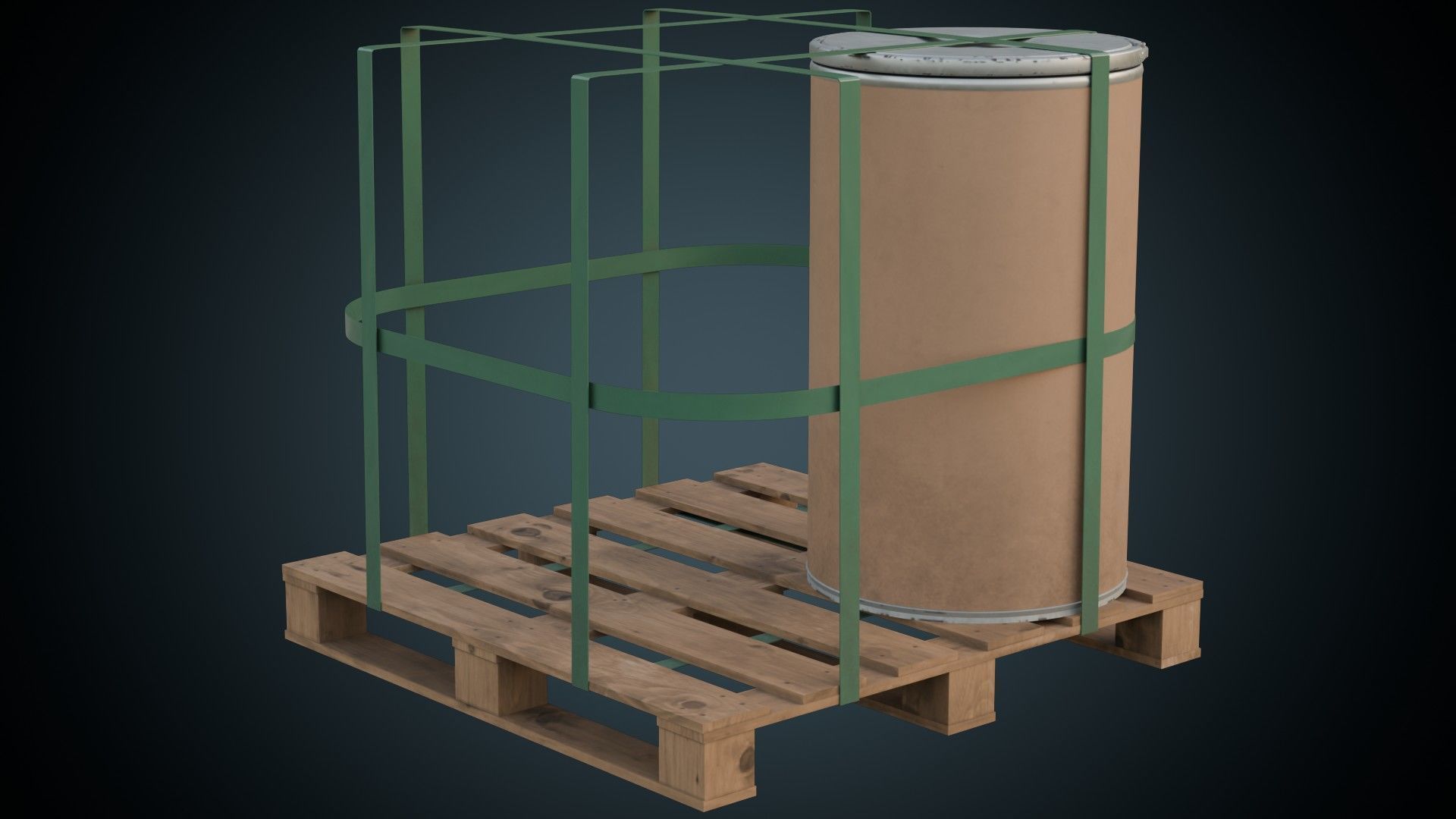 Cardboard Barrel And Pallet 1B Low-poly 3D model_4