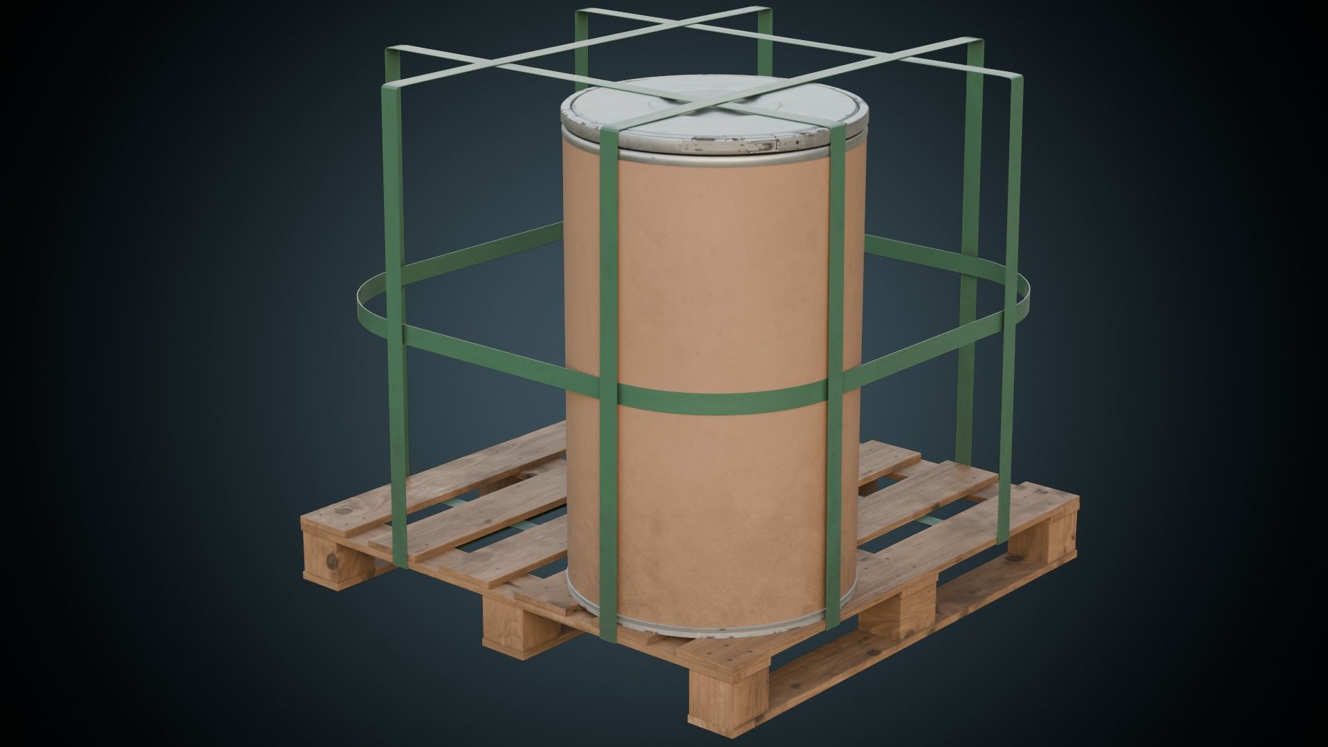 Cardboard Barrel And Pallet 1B Low-poly 3D model_3