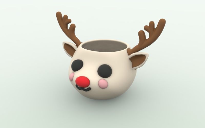 Cute Christmas Deer red nose Flower Pot Planter pen pencil cup  3D print model_3