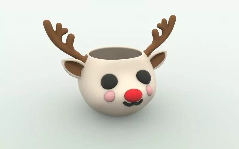 Cute Christmas Deer red nose Flower Pot Planter pen pencil cup  3D print model_0