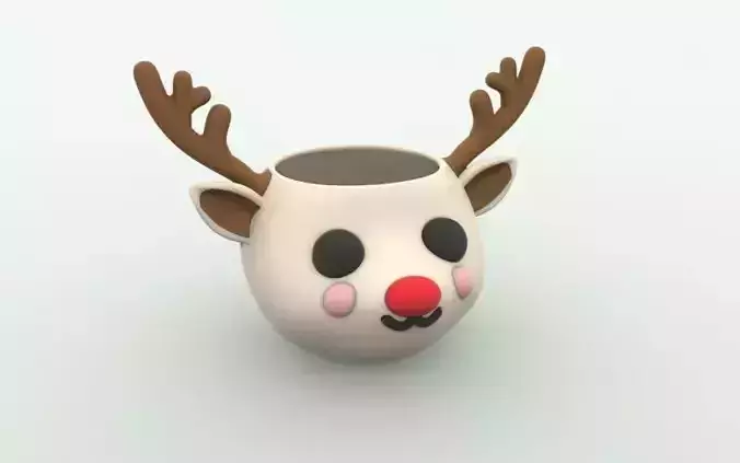Cute Christmas Deer red nose Flower Pot Planter pen pencil cup  3D print model
