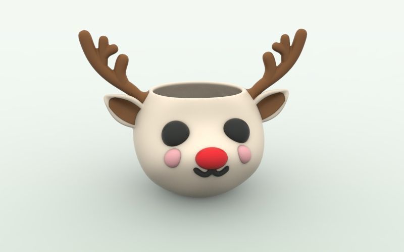 Cute Christmas Deer red nose Flower Pot Planter pen pencil cup  3D print model_2