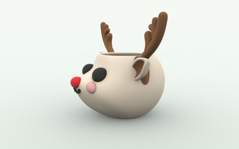 Cute Christmas Deer red nose Flower Pot Planter pen pencil cup  3D print model_1