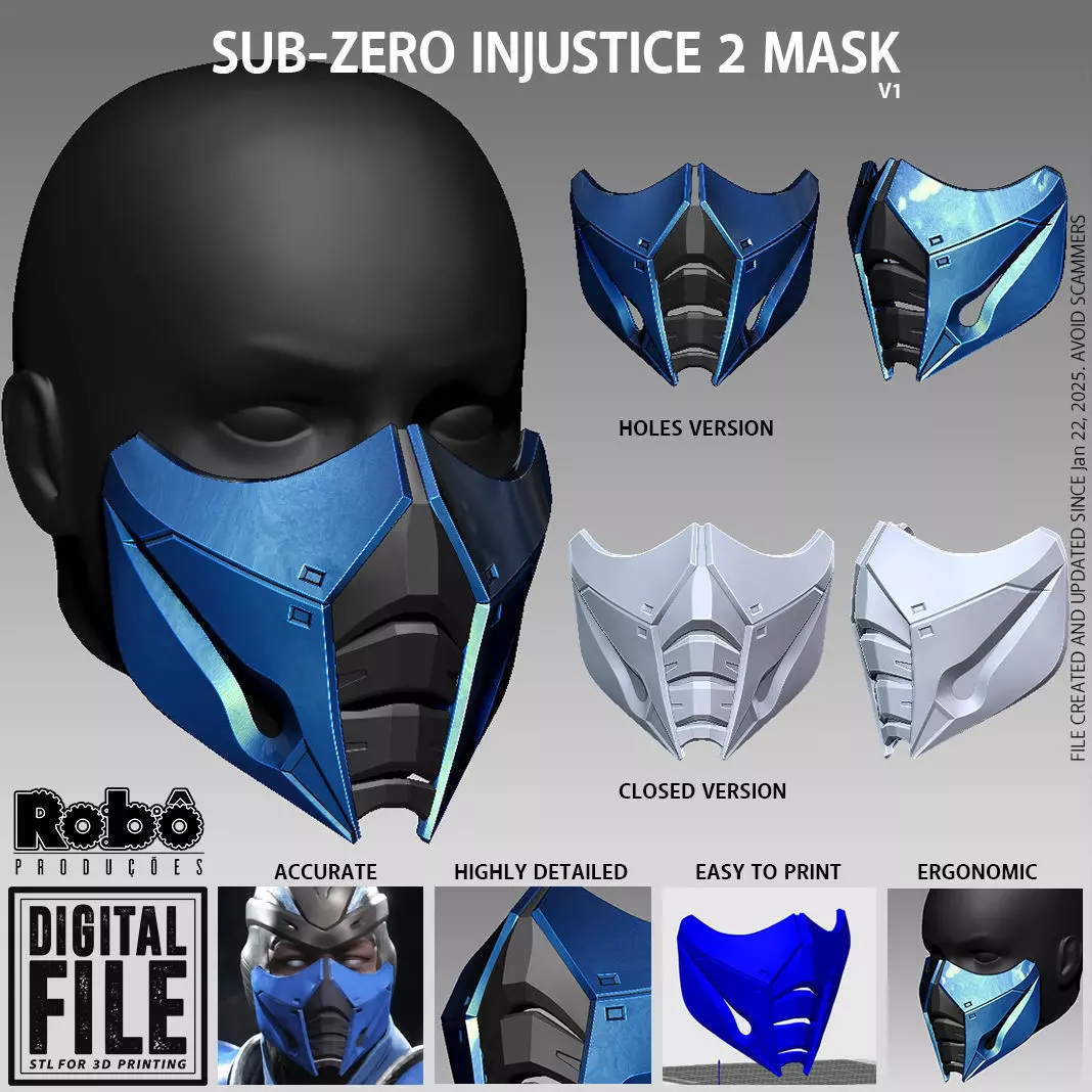 Sub-Zero Injustice 2 Great Master Assassin Mask - Cosplay 3D print model_0