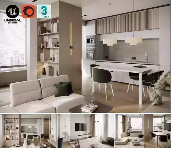Modern Interior Scene  3ds Max  Corona Unreal Engine