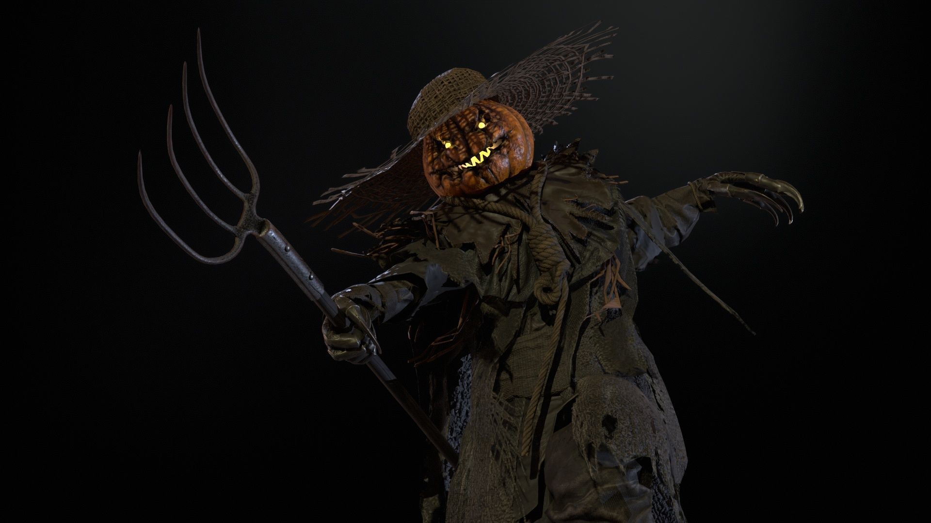 Scarecrow PumpkinHead Low-poly 3D model_22