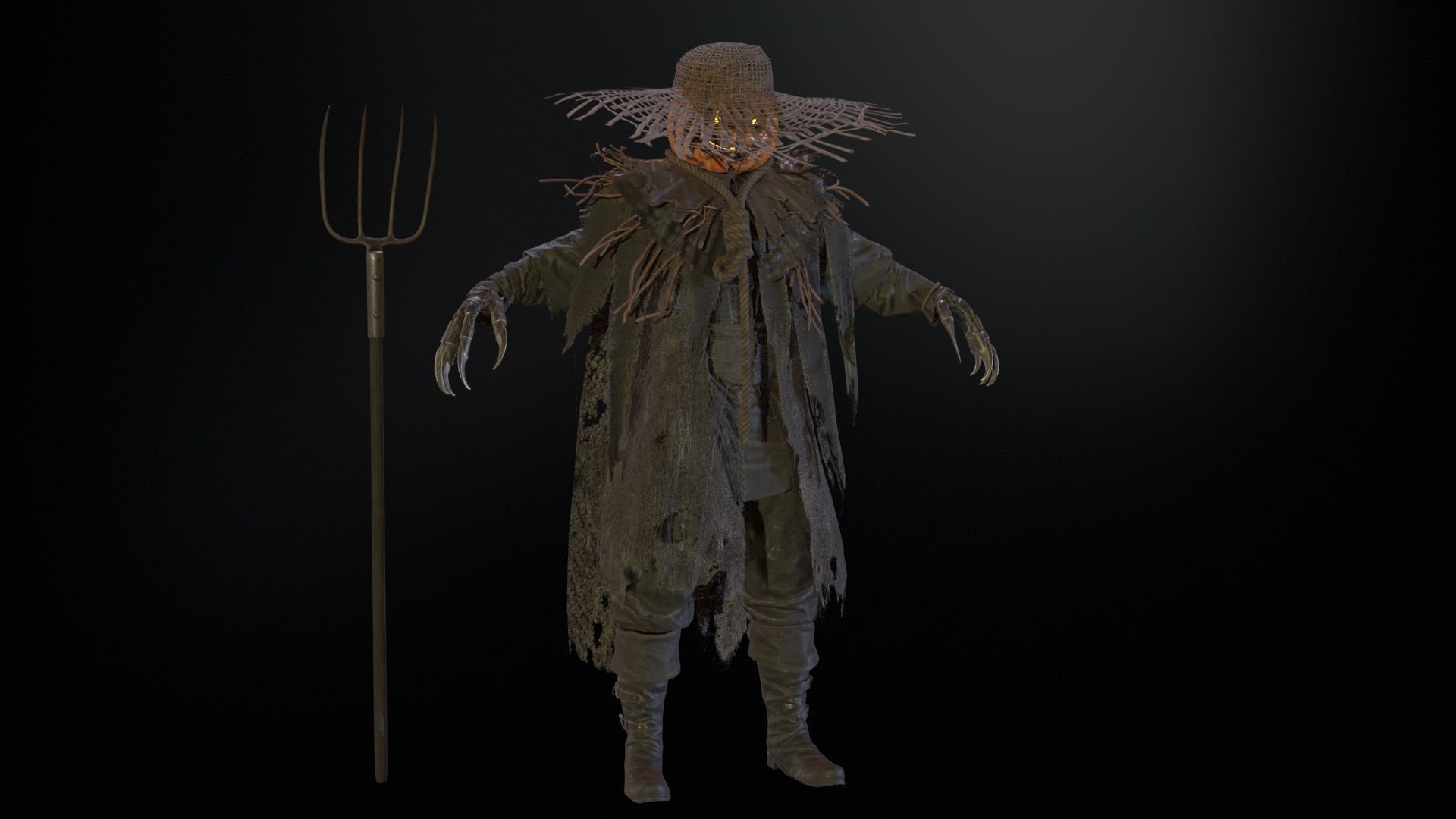 Scarecrow PumpkinHead Low-poly 3D model_6