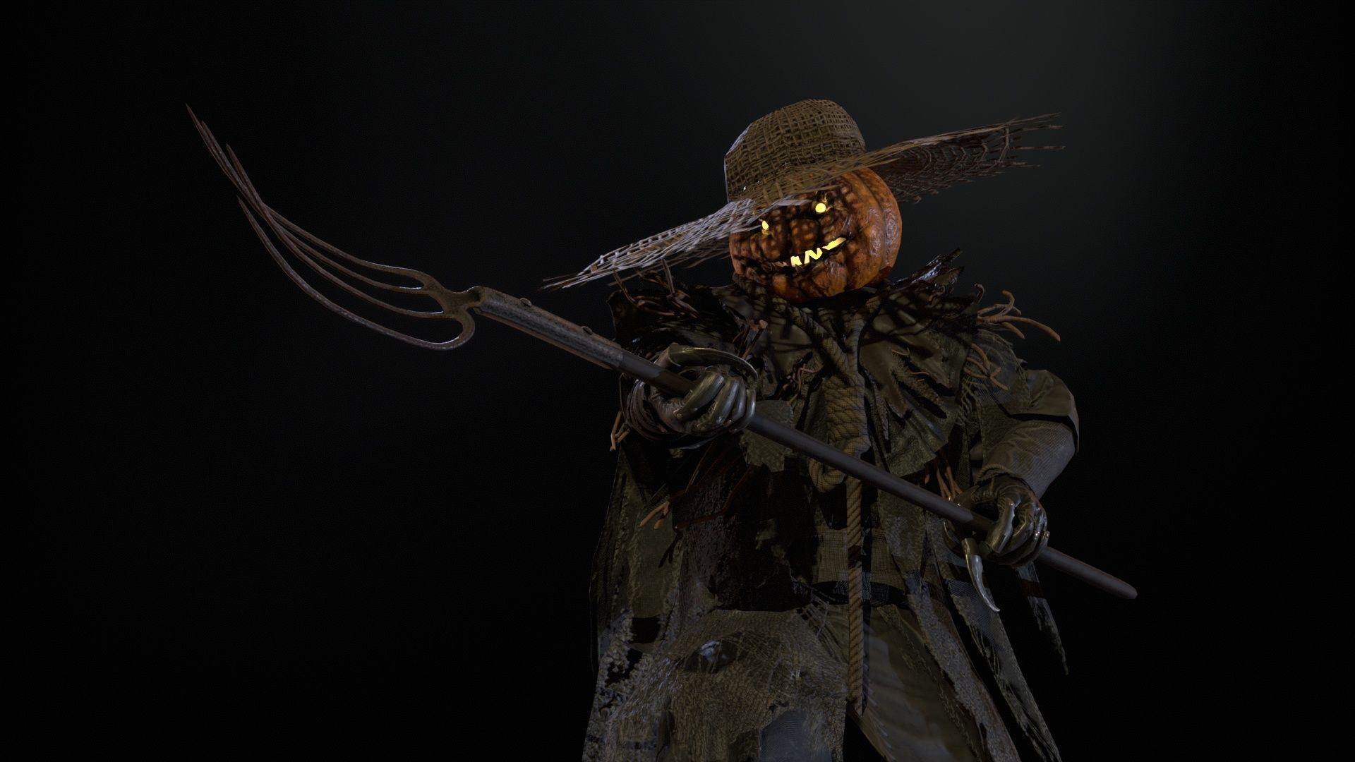 Scarecrow PumpkinHead Low-poly 3D model_21