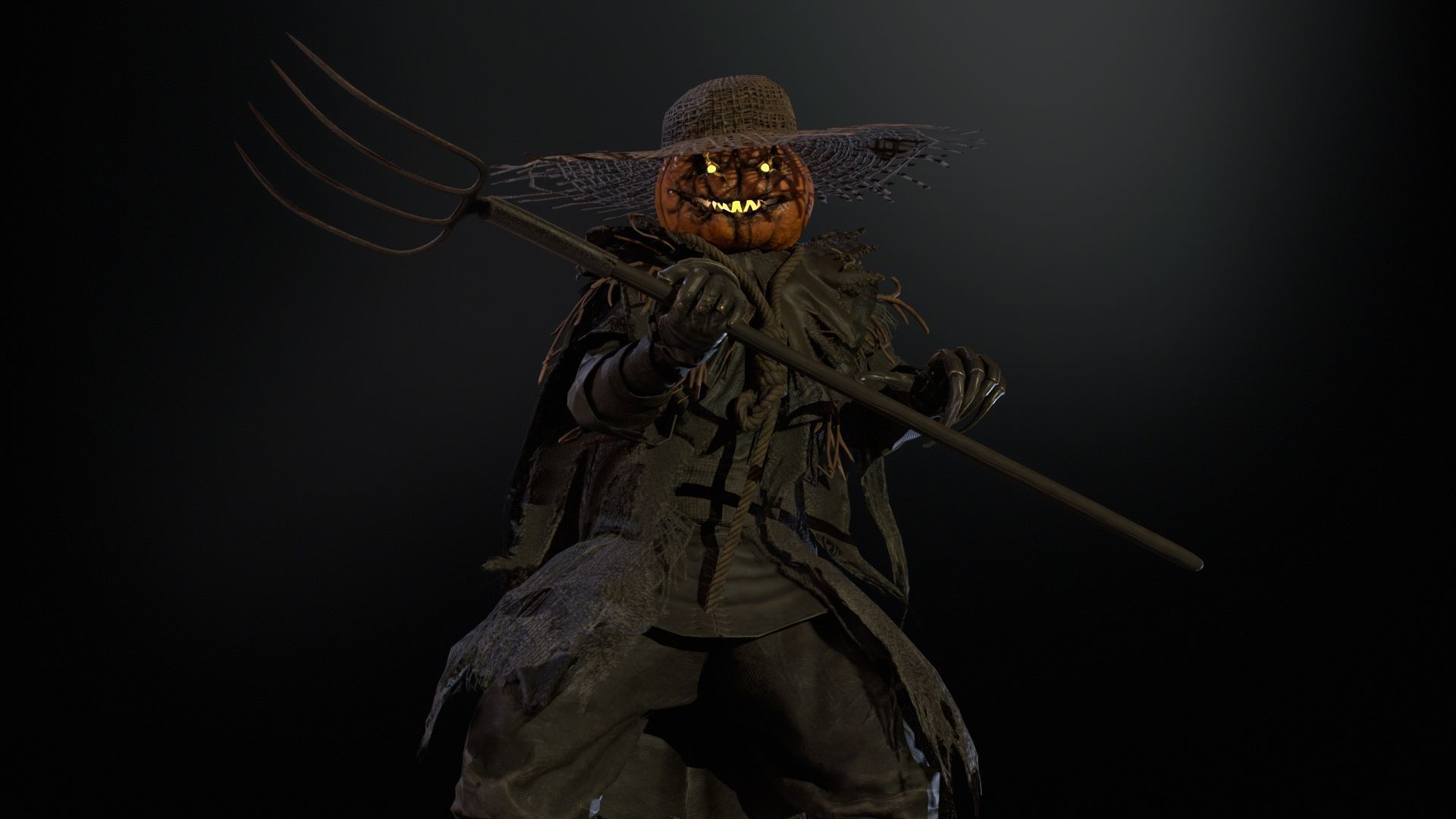 Scarecrow PumpkinHead Low-poly 3D model_25