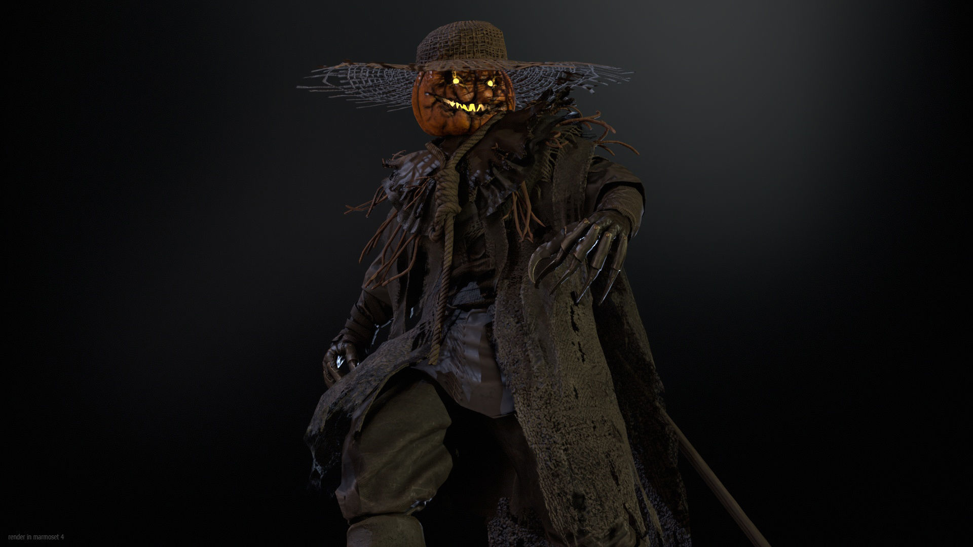 Scarecrow PumpkinHead Low-poly 3D model_4