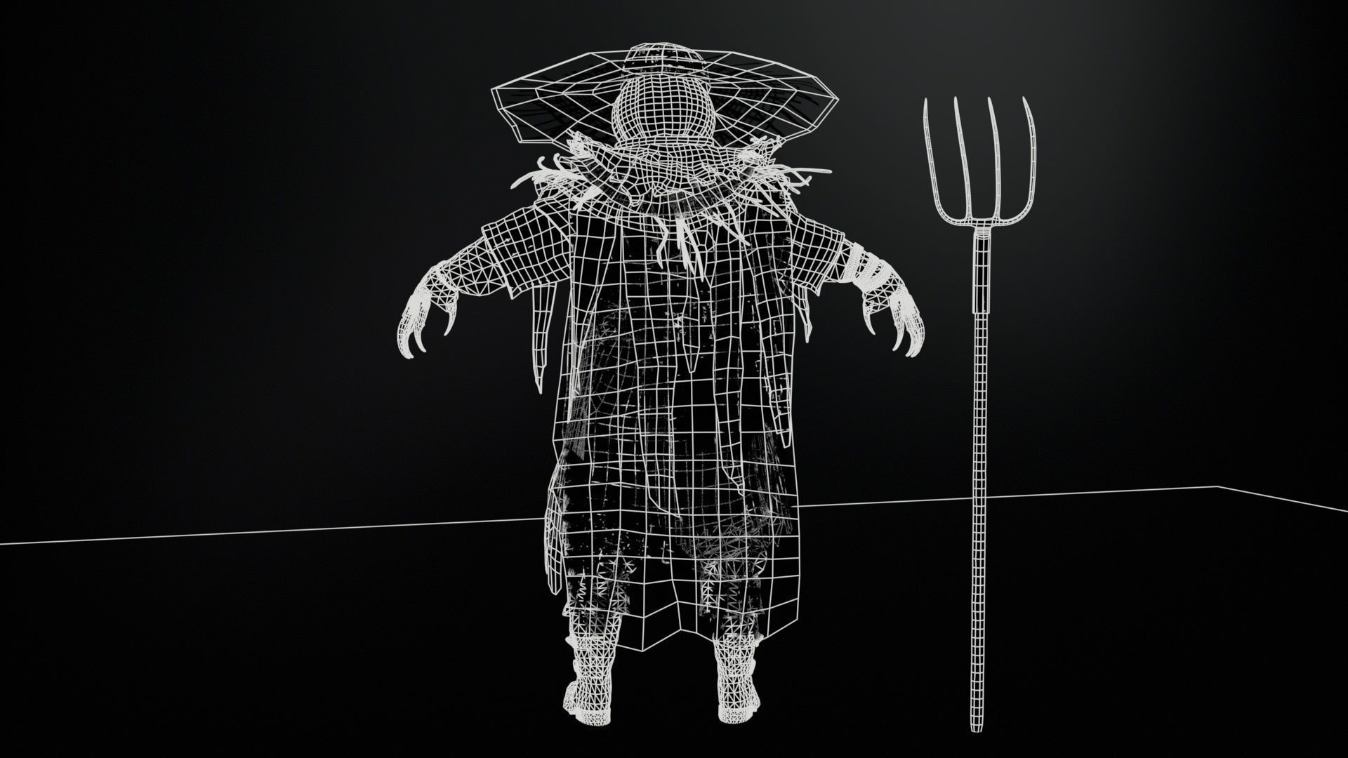 Scarecrow PumpkinHead Low-poly 3D model_9