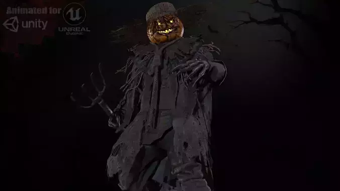 Scarecrow PumpkinHead Low-poly 3D model