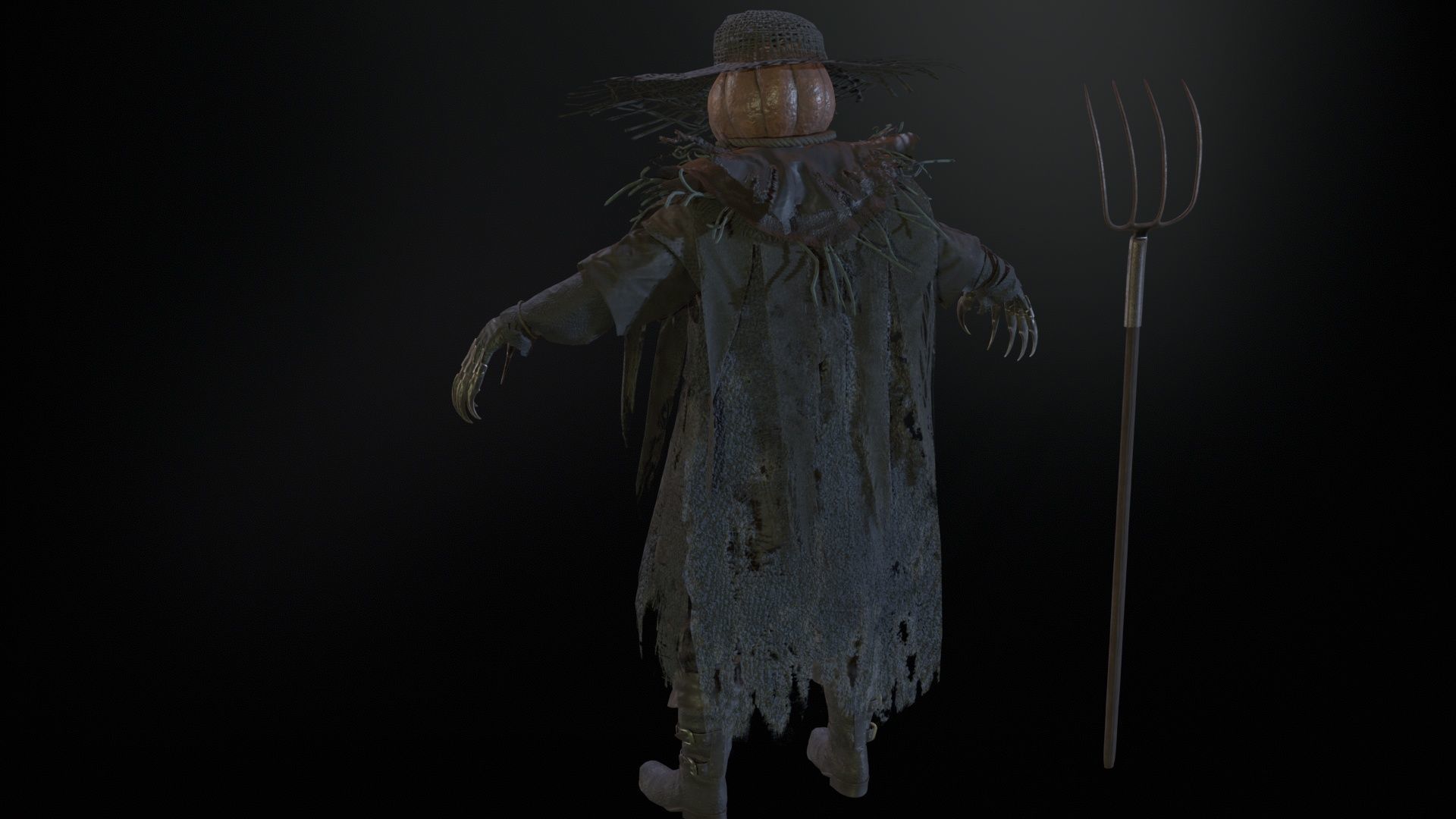 Scarecrow PumpkinHead Low-poly 3D model_13