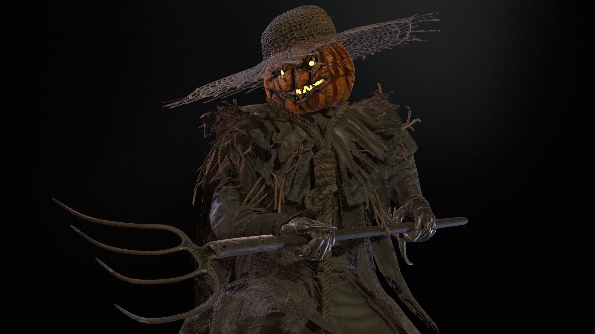 Scarecrow PumpkinHead Low-poly 3D model_14