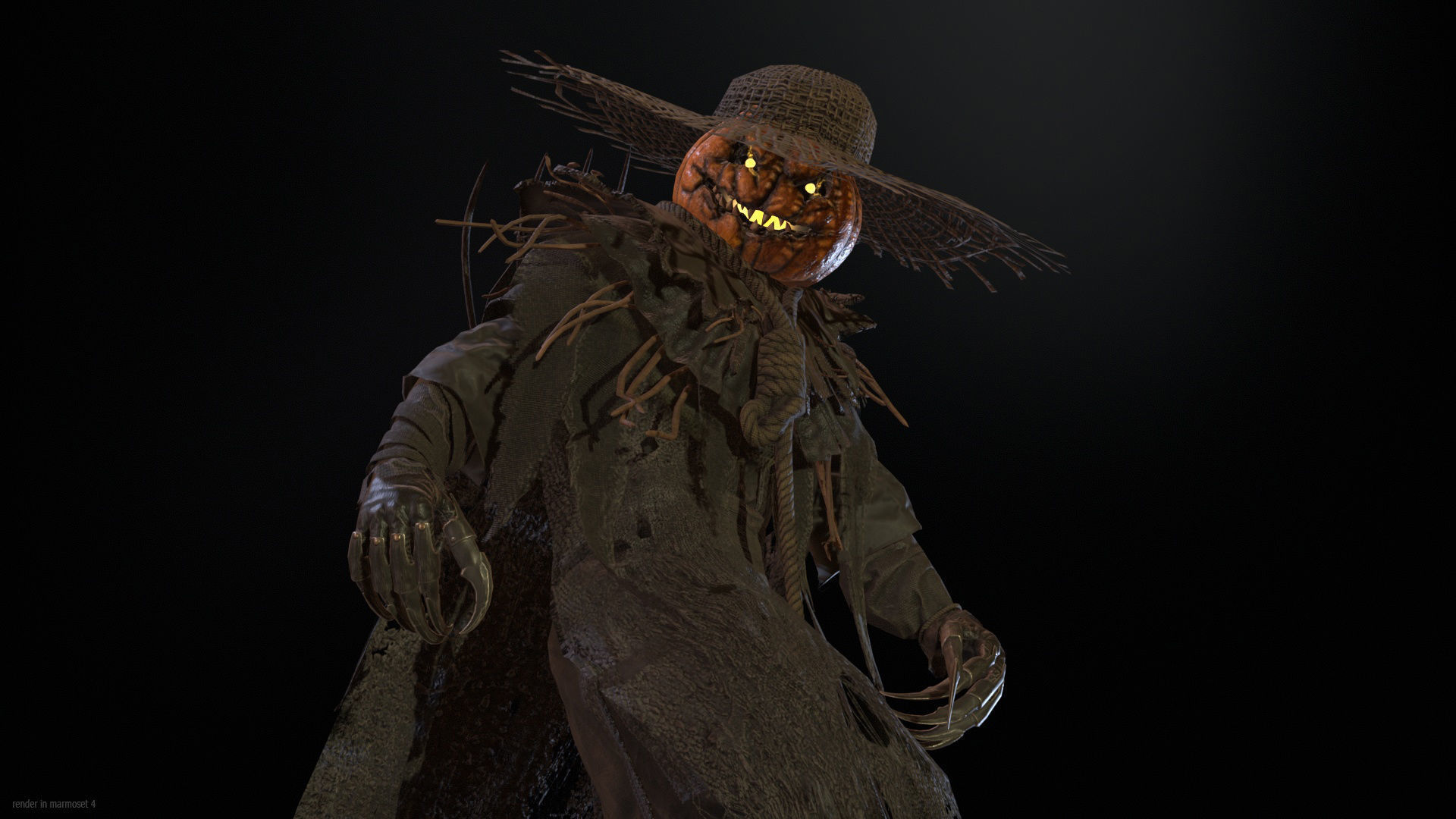 Scarecrow PumpkinHead Low-poly 3D model_5