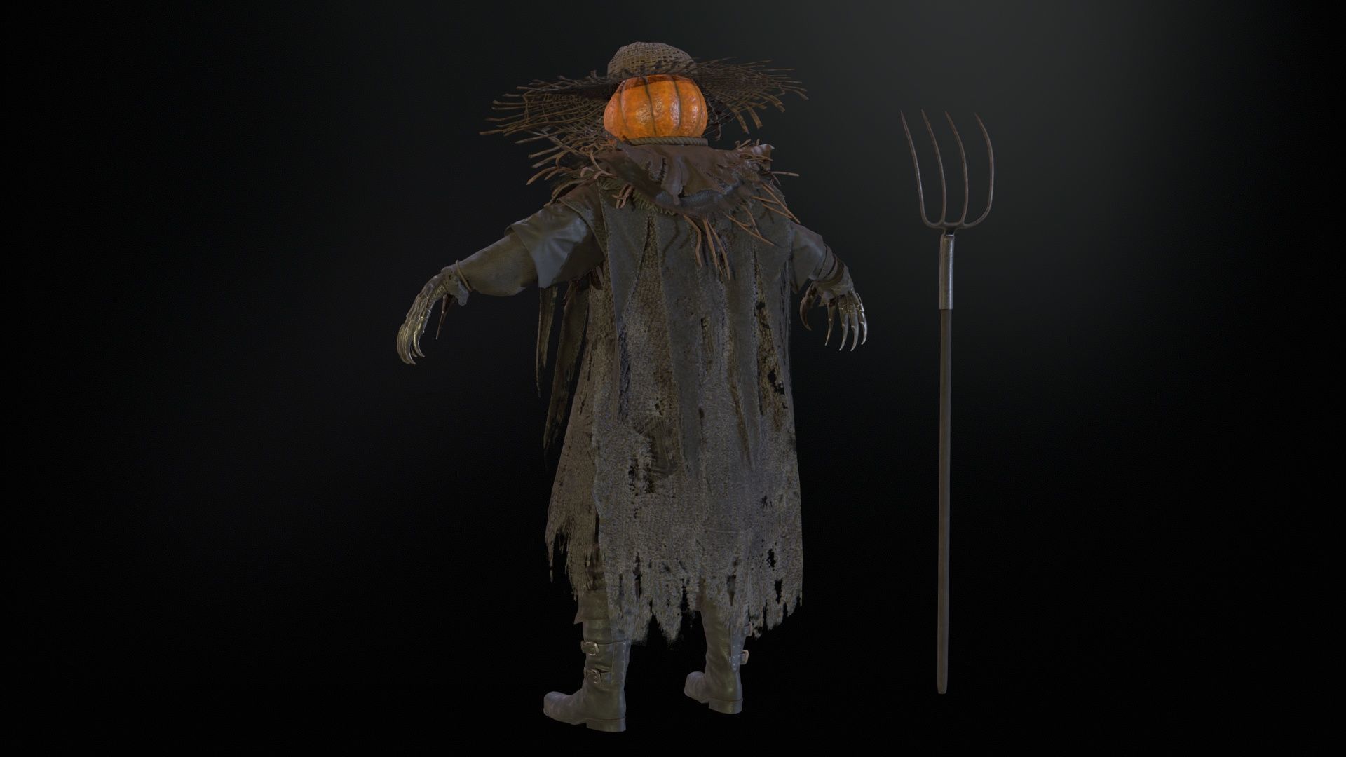 Scarecrow PumpkinHead Low-poly 3D model_7