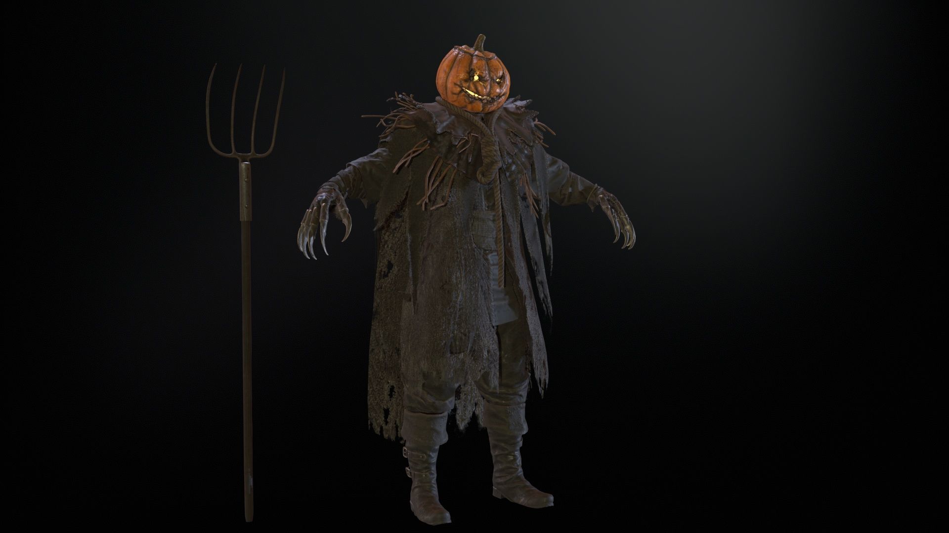 Scarecrow PumpkinHead Low-poly 3D model_8