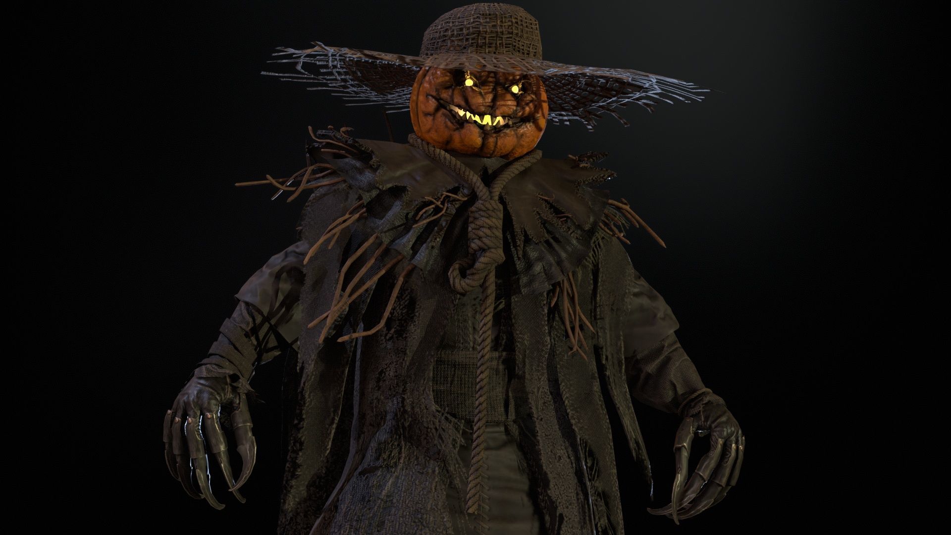 Scarecrow PumpkinHead Low-poly 3D model_17