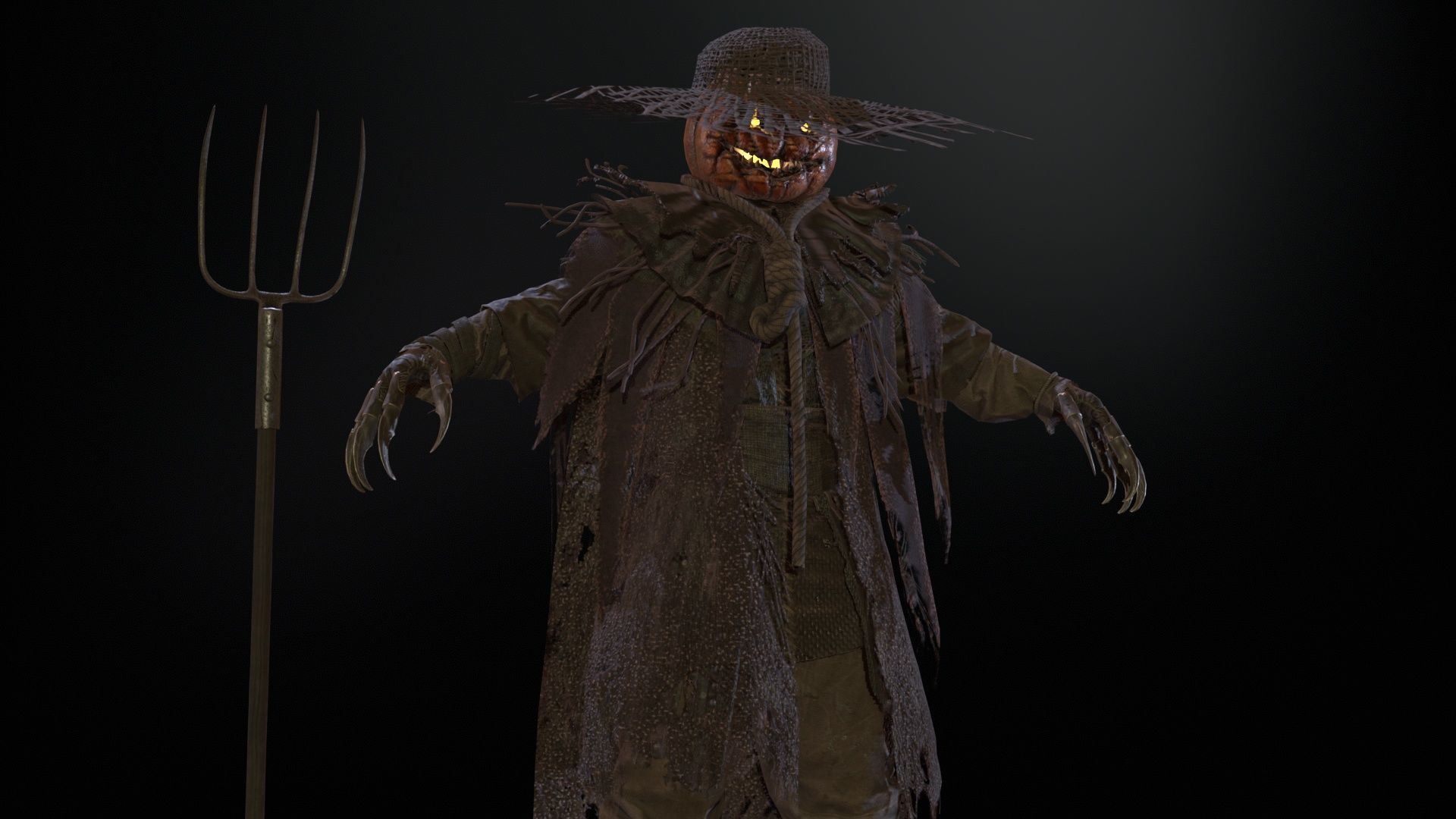 Scarecrow PumpkinHead Low-poly 3D model_11