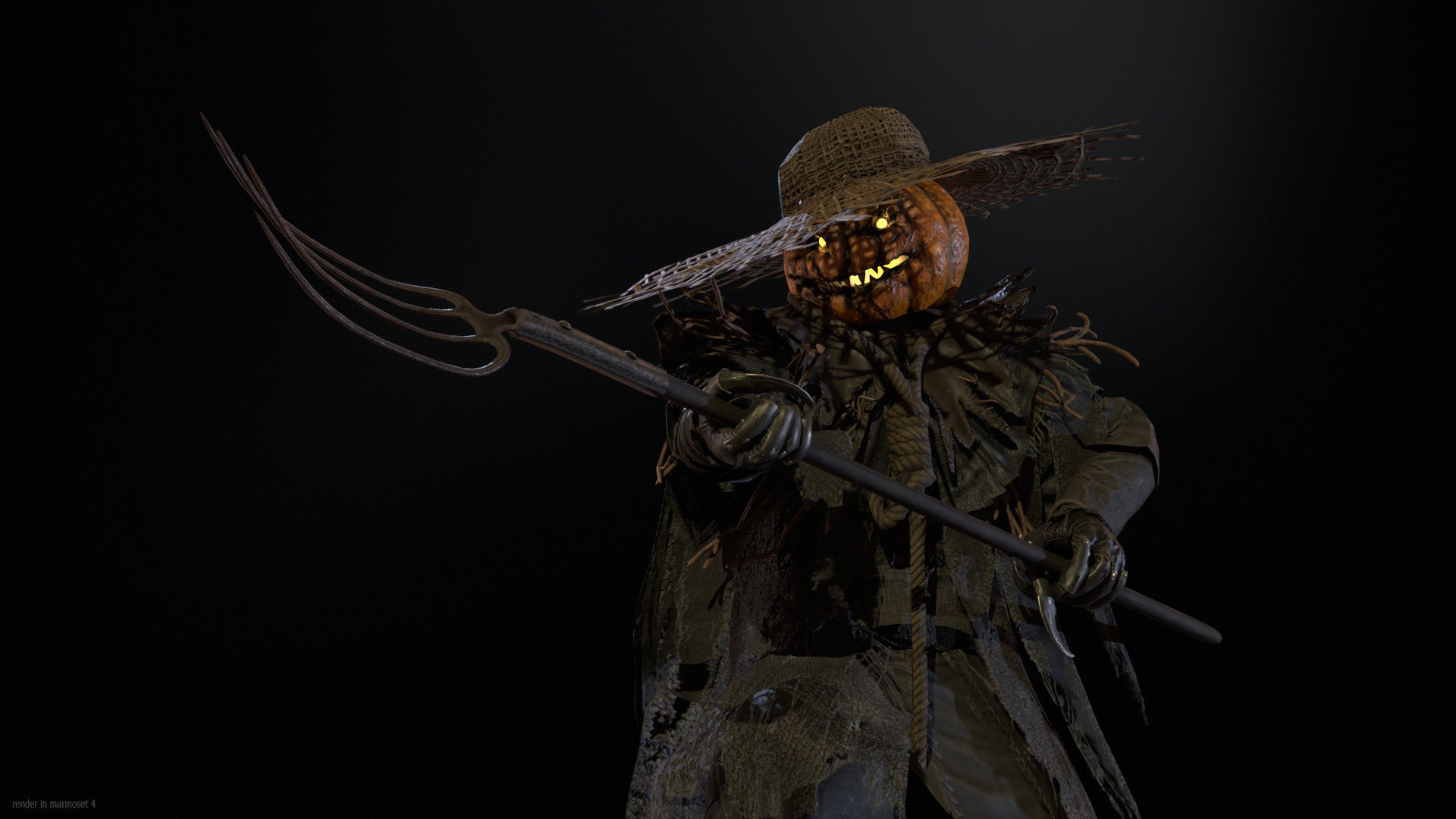 Scarecrow PumpkinHead Low-poly 3D model_3