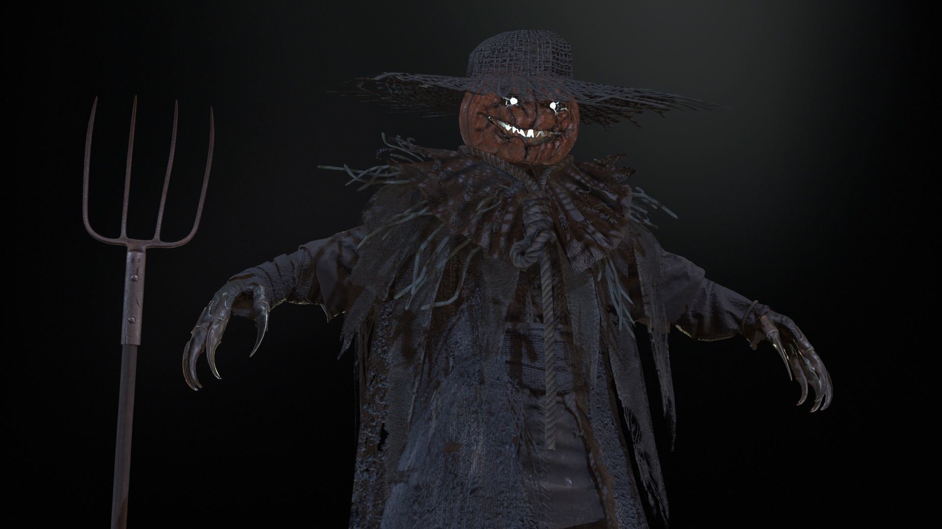 Scarecrow PumpkinHead Low-poly 3D model_12