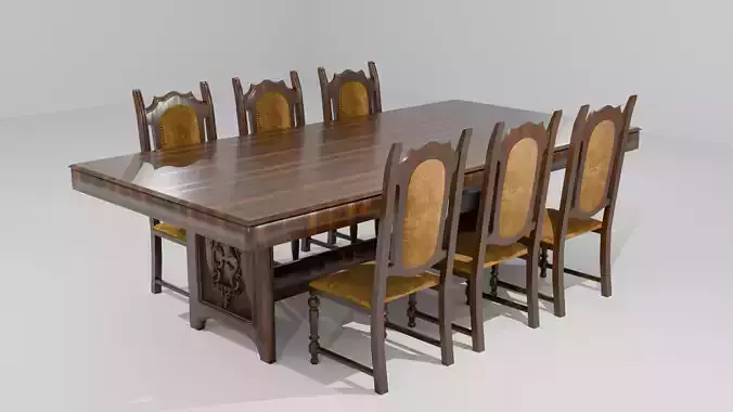 Old Decorative Low-High poly Dining Table